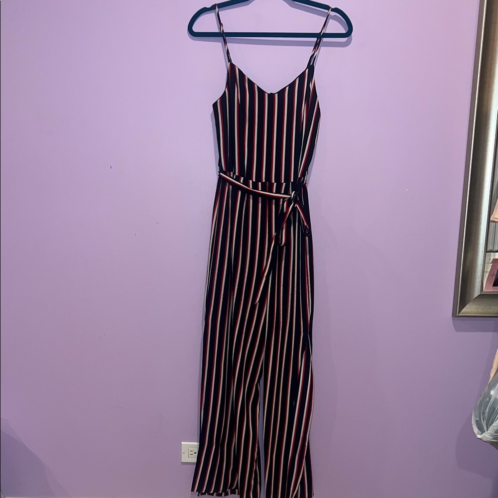 Monteau Black and Red Striped Jumpsuit